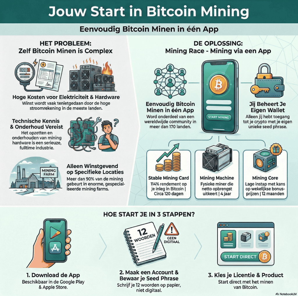 Info graphic jouw start in Bitcoin mining