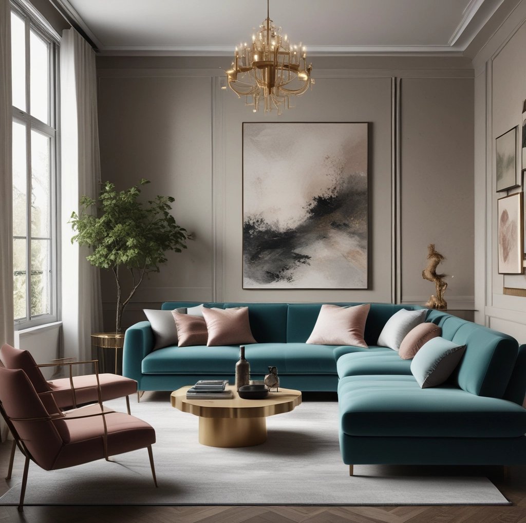 a living room with a couch and a chair Nour Nagy Designs London interior Design