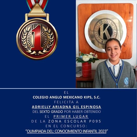 Adrielly Ariadna Gil Espinosa, estudiante del Colegio Anglo Mexicano KIPS, recibiendo el reconocimiento por obtener el primer