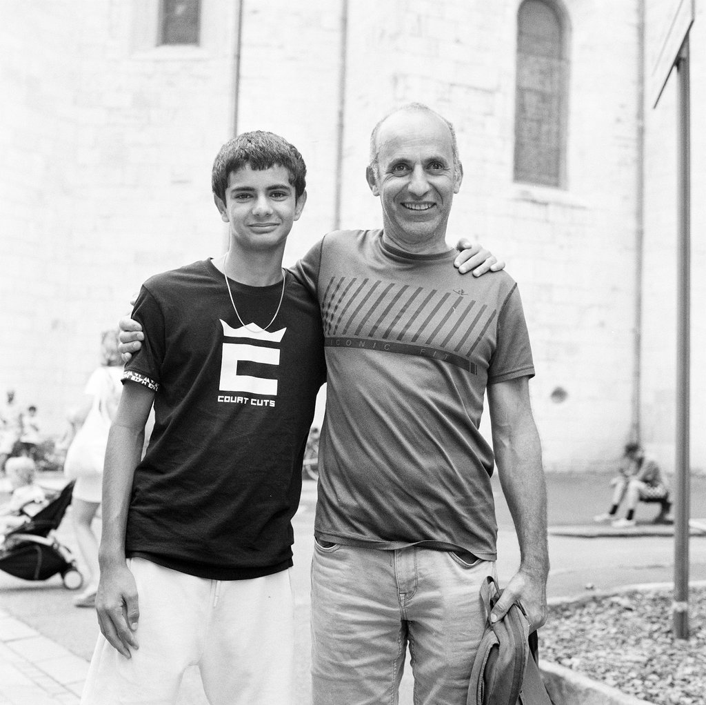 Father and son on vacation in Saint Jean De Luz in France