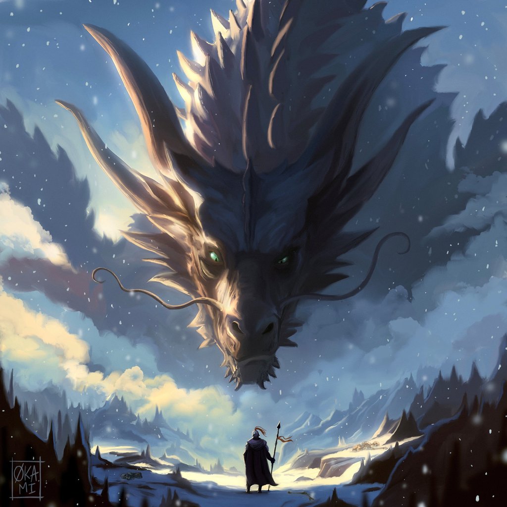 okami art illustration digital painting dragon medieval fantasy