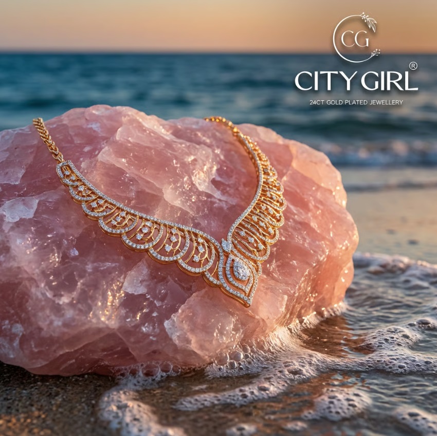 City Girl 18 Carat Gold Plated Necklace Cocktail and Bridal