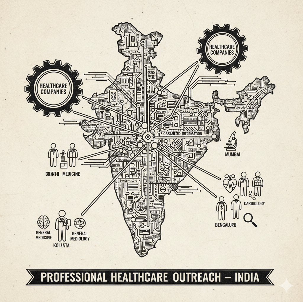 Healthcare companies connecting with doctors by specialty and city in India