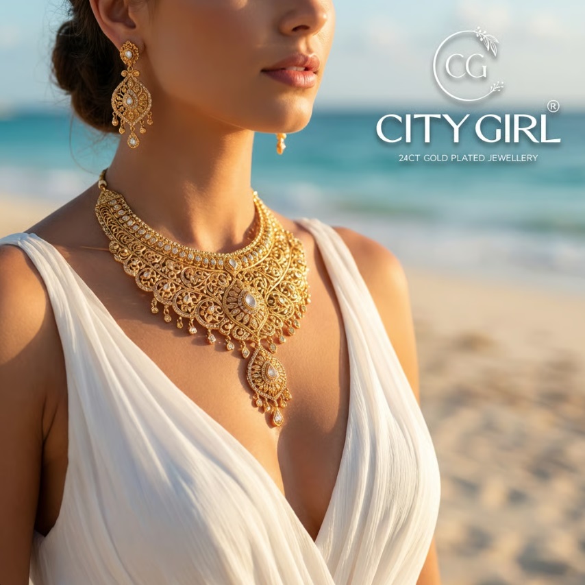 City Girl Gold 18Carat Gold Plated Bridal Jewellery Cocktail Party Set