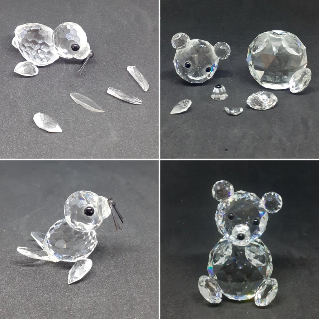 Swarovski ornaments before and after conservation