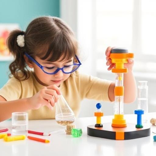 a little girl is doing science experiments