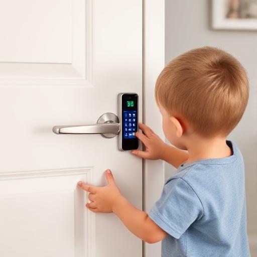 a young boy trying to open smart lock