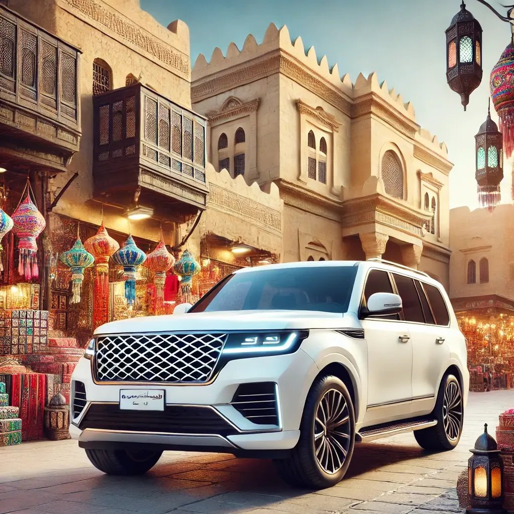 a white suv parked in front of a building