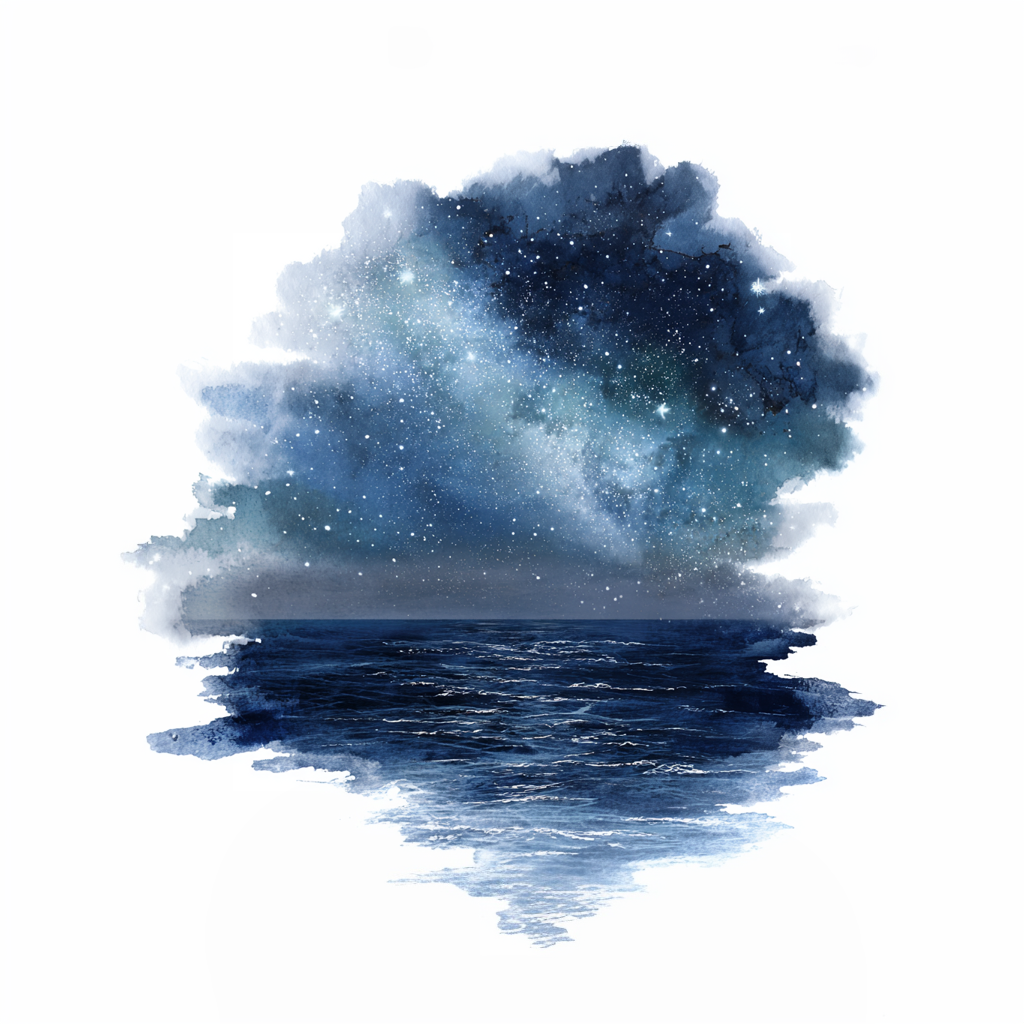 Une aquarelle de la mer la nuit
