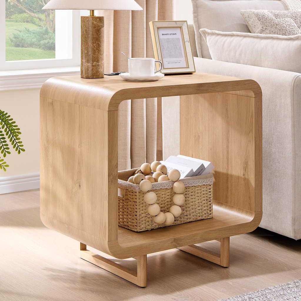 2 Tier Side Table with Charging Station and Storage Shelf