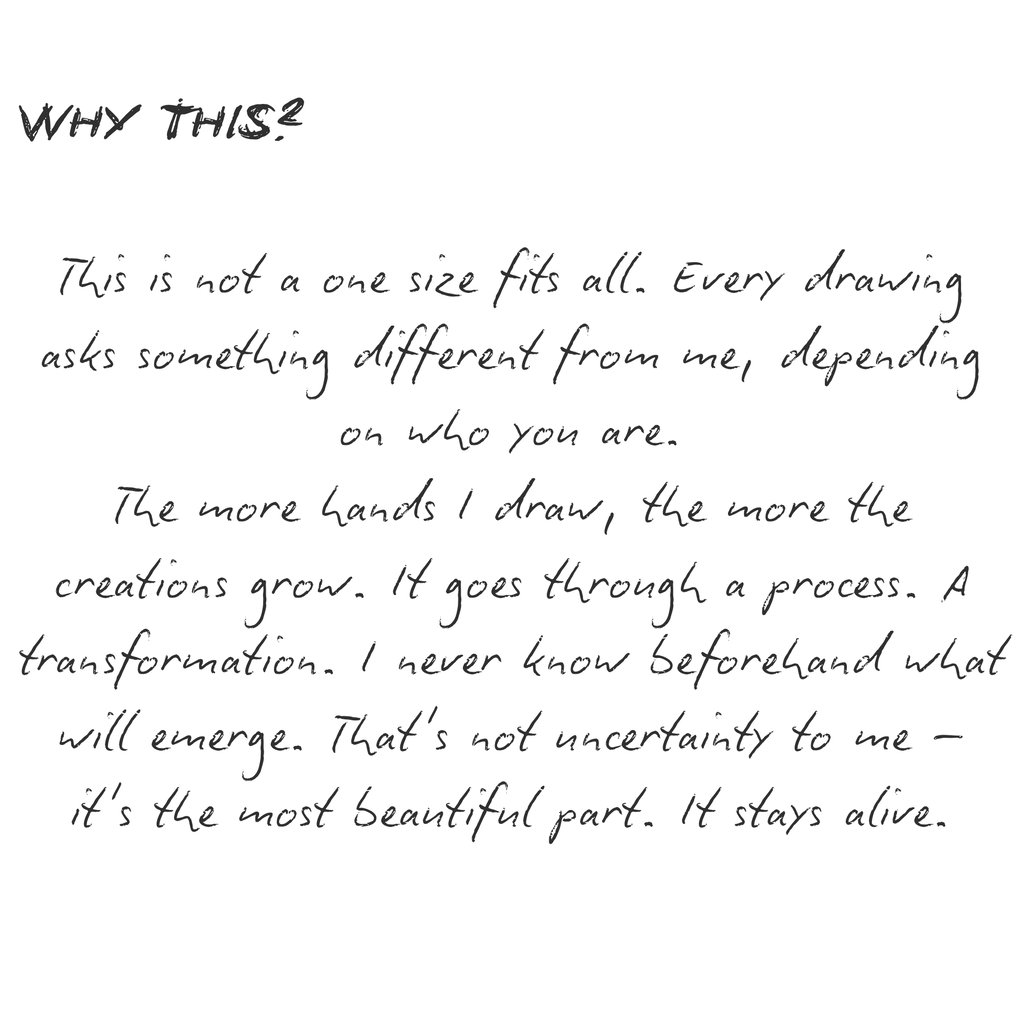 Handwritten quote about the artistic process and drawing custom illustrations.