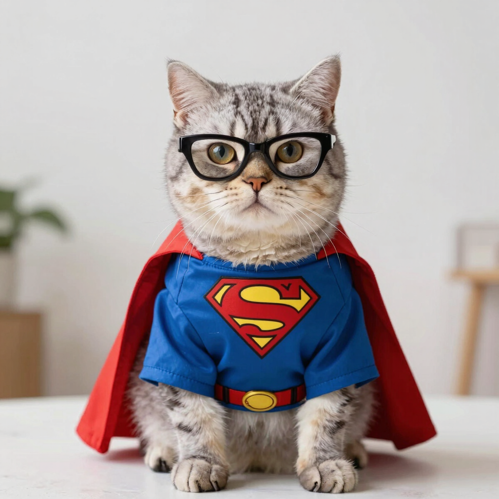 gatitos con disfraz de superman y lentes