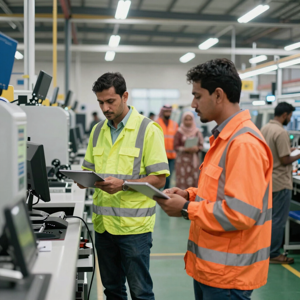 A diverse group of smiling professionals shaking hands in a modern office setting, symbolizing global workforce connections.