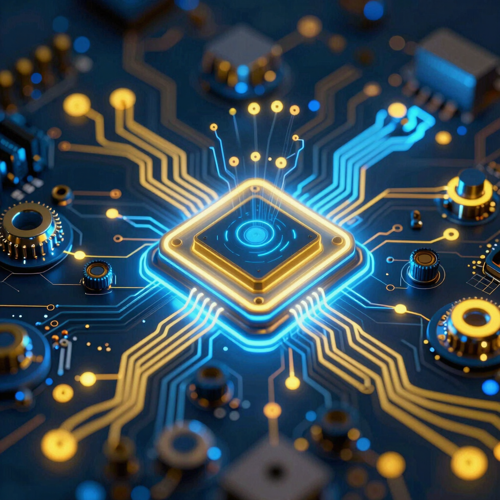 A sleek frosted glass panel overlaying a dark, tech-inspired cityscape at night with electric blue highlights.