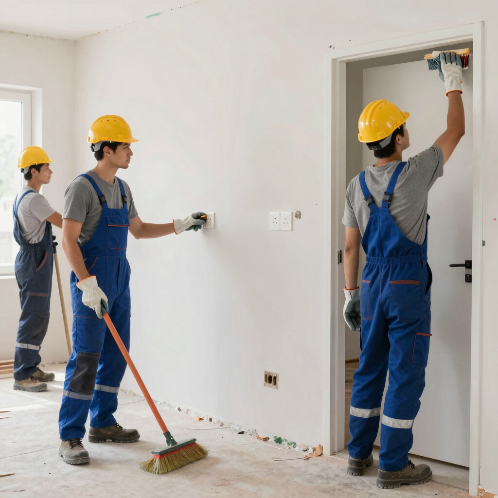 A spotless kitchen and bathroom after final cleaning, ready for occupancy.