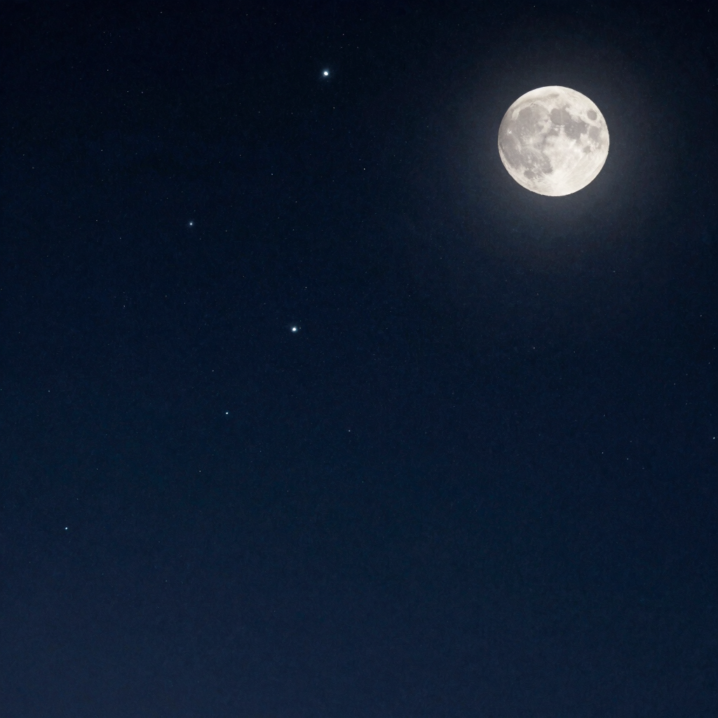 A starry night sky above a quiet Midwestern farmstead, with silhouettes of trees and a barn.