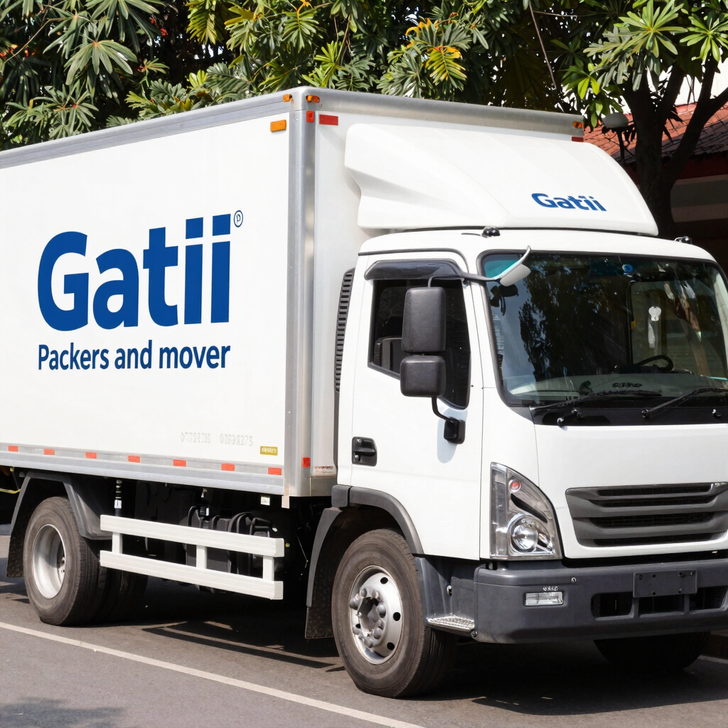 Gatii Packers and Movers white logistics truck parked on a street for residential moving services.