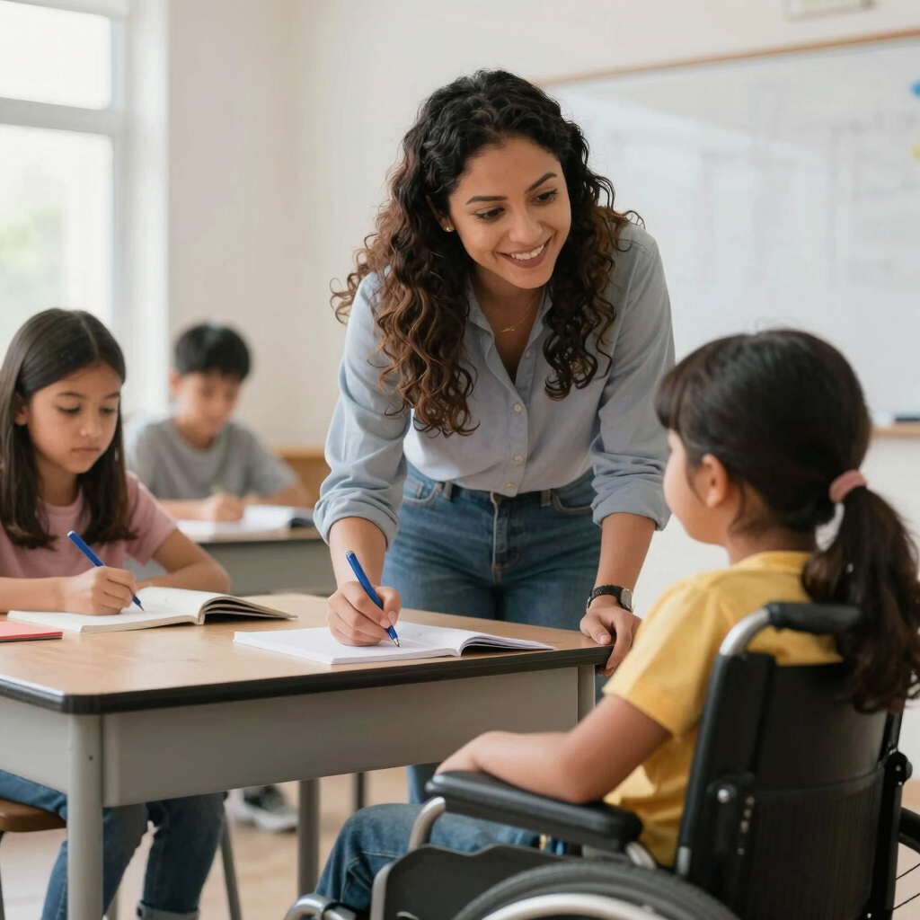 A cozy workspace with a laptop displaying educational AI documents, surrounded by notes and a cup of coffee.