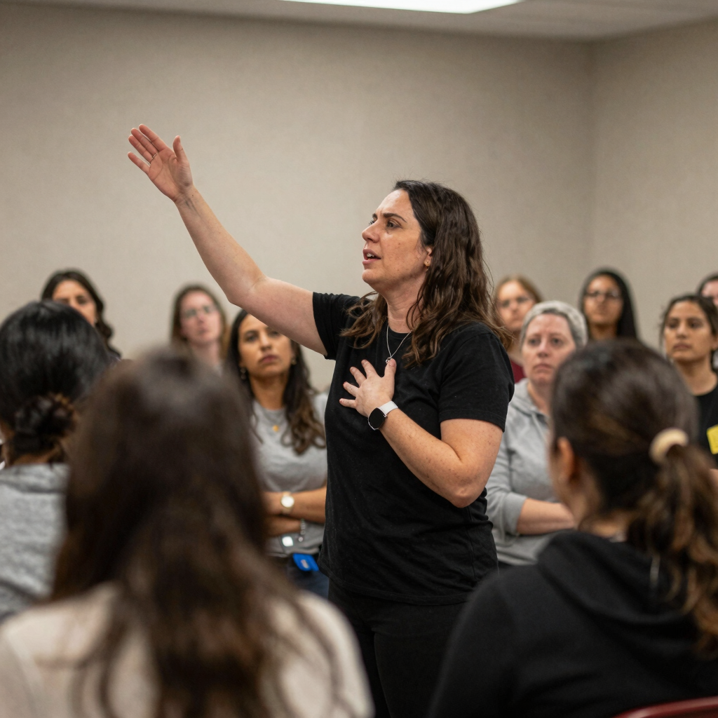 A serene group of women sitting in a circle outdoors, sharing a heartfelt spiritual moment.