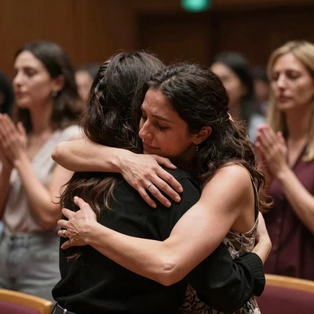 A serene group of women sitting in a circle outdoors, sharing a heartfelt spiritual moment.