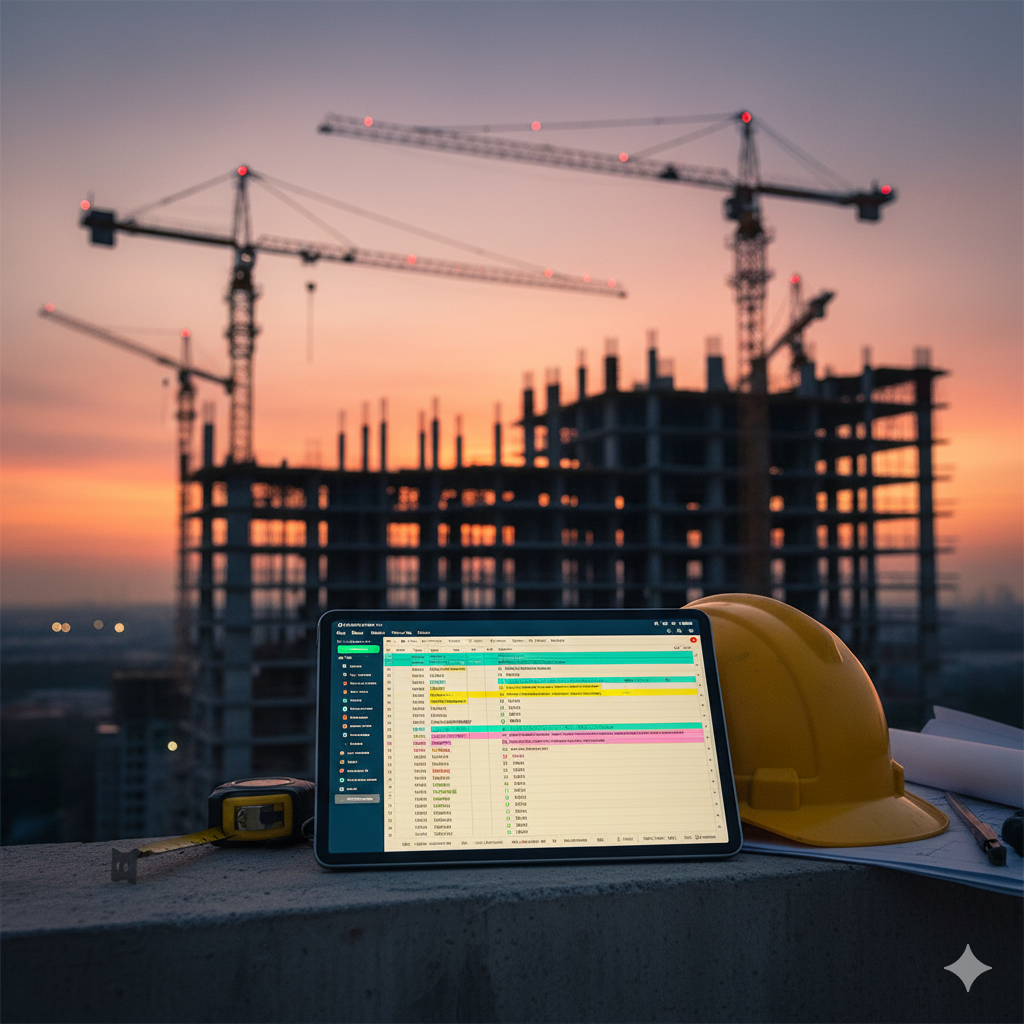 Team planning project milestones using digital dashboards and blueprints.