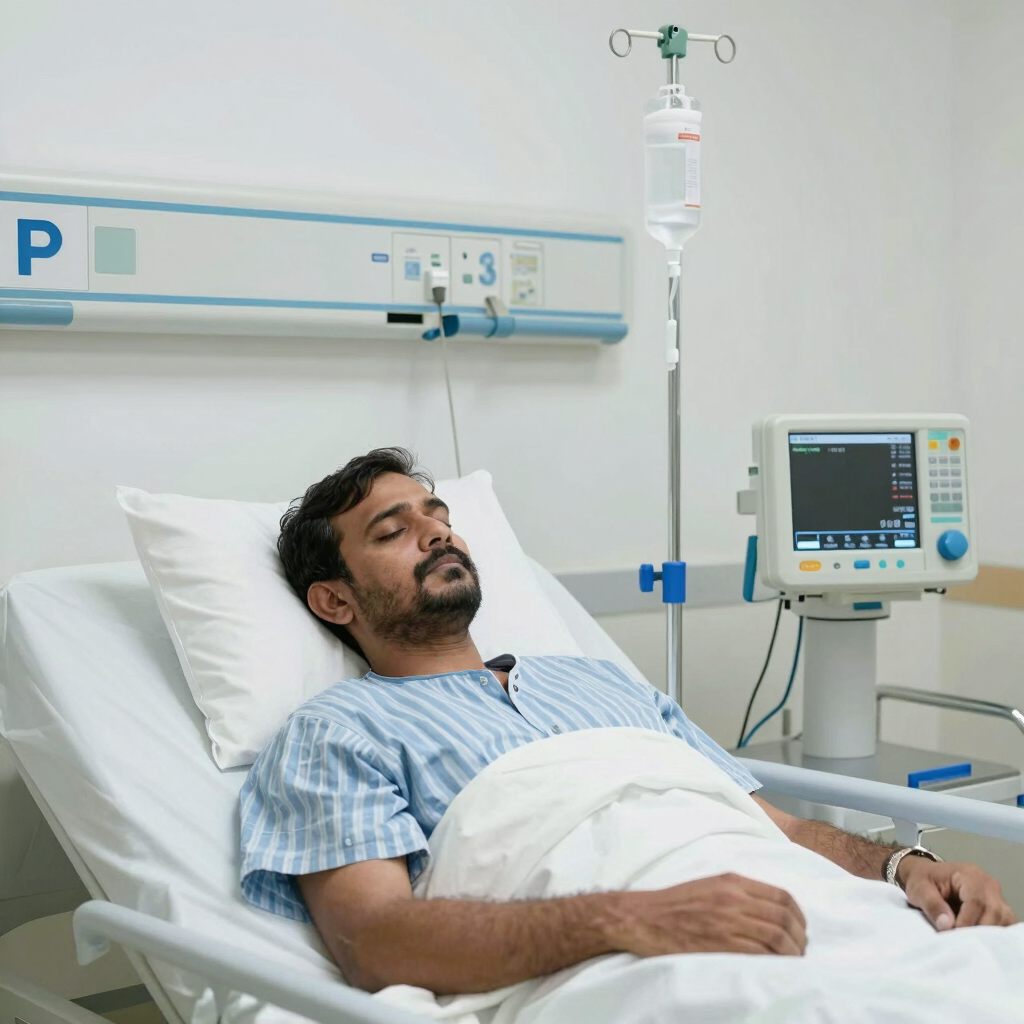 A caring doctor consulting with a patient in a bright, modern hospital room.
