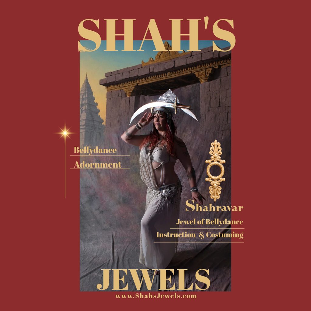 Join Shahravar. Photo featuring beautiful bellydancer Shahravar performing double sword.