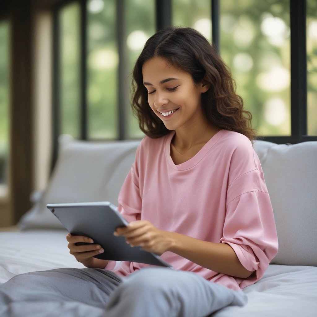 A caring doctor consulting with a family through a video call in a cozy home setting.