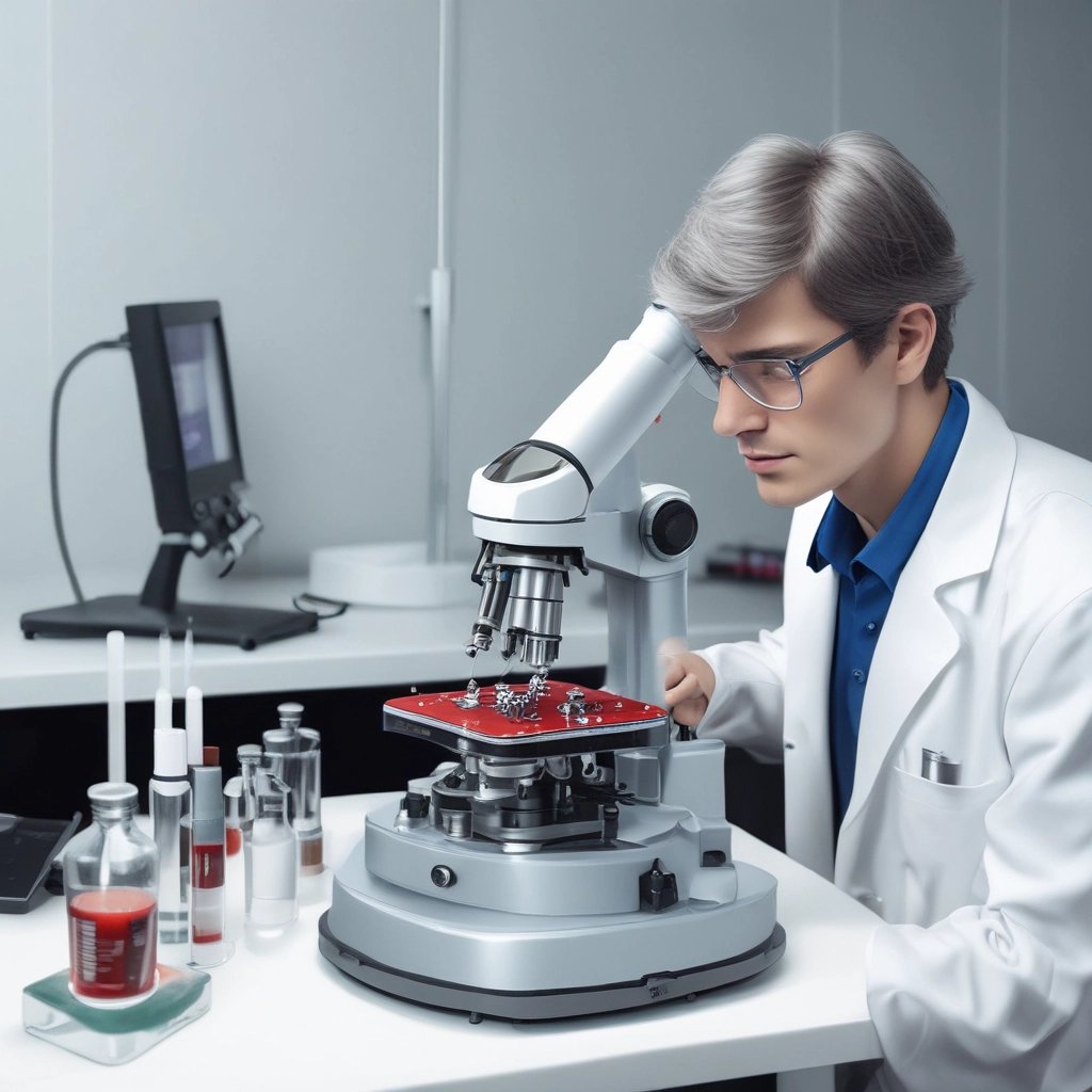 Close-up of futuristic nanorobots working at microscopic level inside the human body.