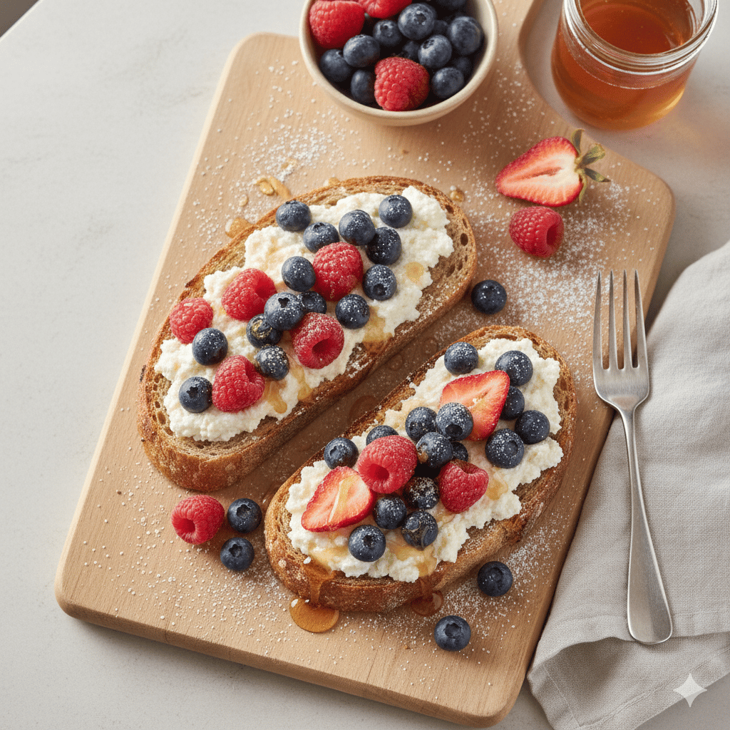pane tostato con ricotta e frutti di bosco