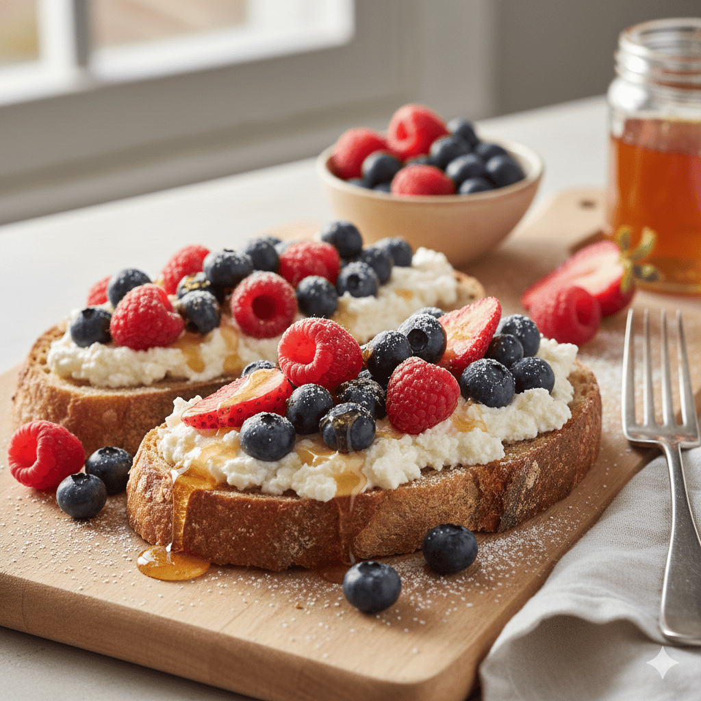 pane tostato con ricotta e frutti