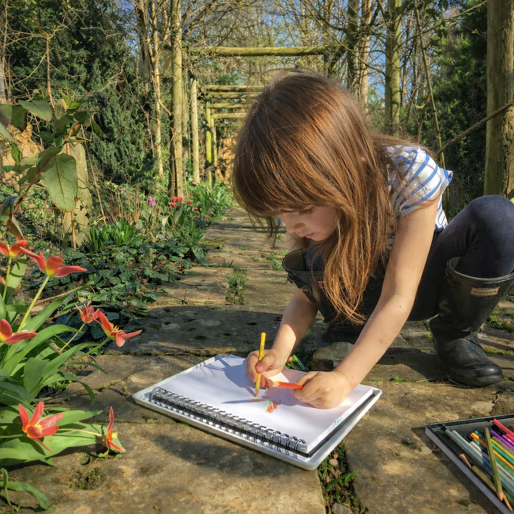 home educated child working on a Charlotte Mason nature journal