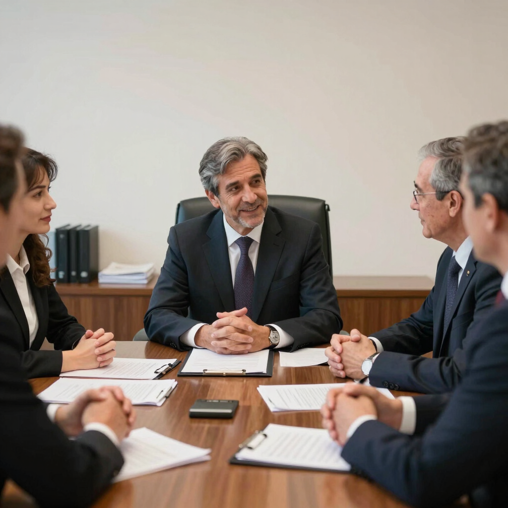 A friendly expert advising a client over paperwork in a cozy office