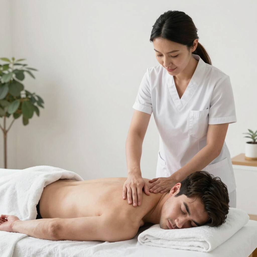 A serene home setting with a massage table and calming candles ready for a spa session.