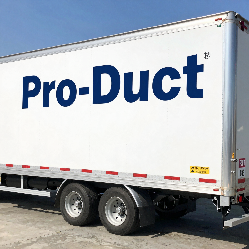 A low-angle architectural photograph of the Pro-Duct manufacturing plant in Riyadh. The modern facade features dark charcoal blue steel panels and bright industrial windows against a clear twilight sky.
