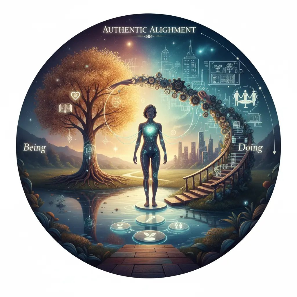 "Coherence between being and doing illustration showing authentic alignment: bridging (being) & (doing)"