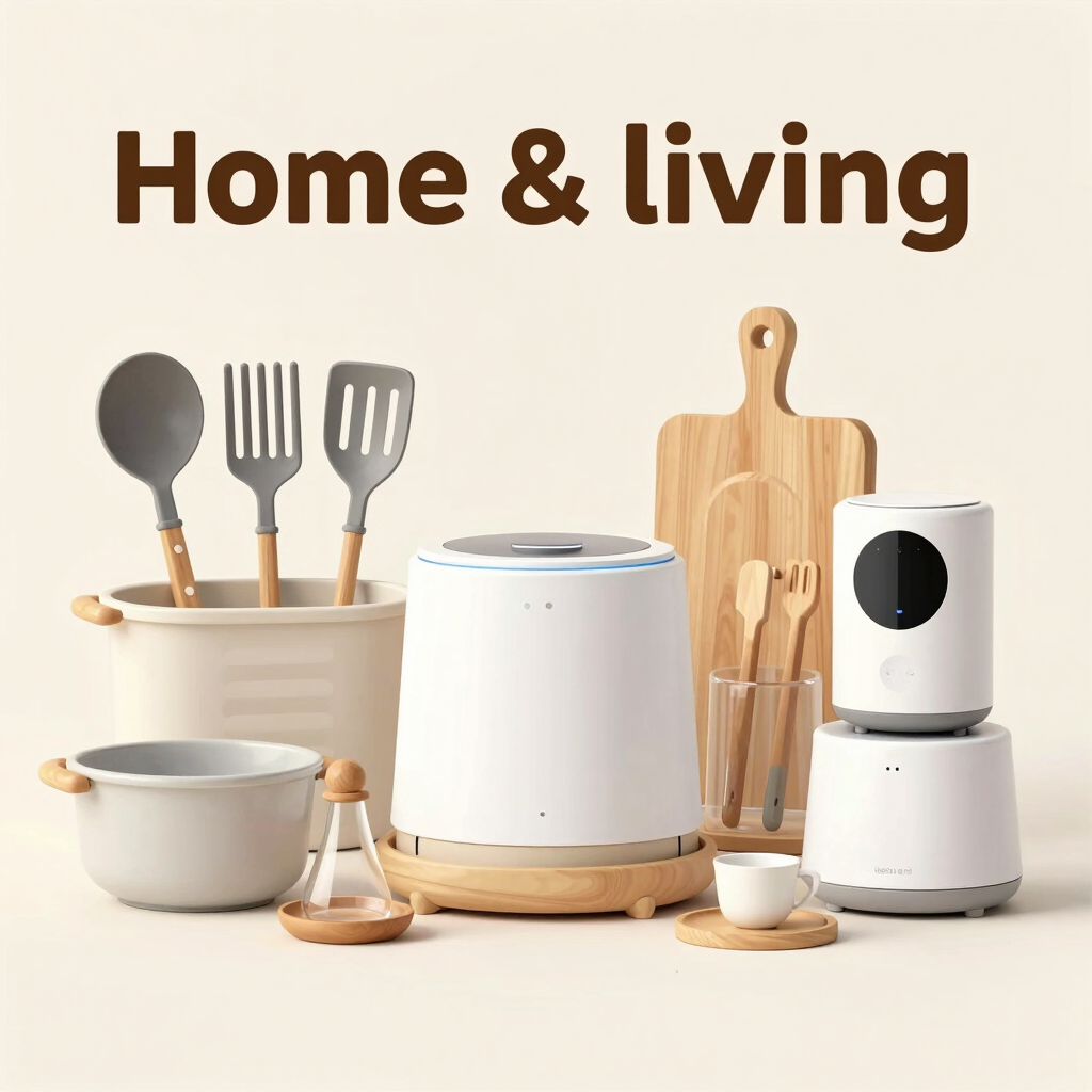 White kitchen storage cabinet with shelves holding dishes, a black kettle, and a stainless steel pot.