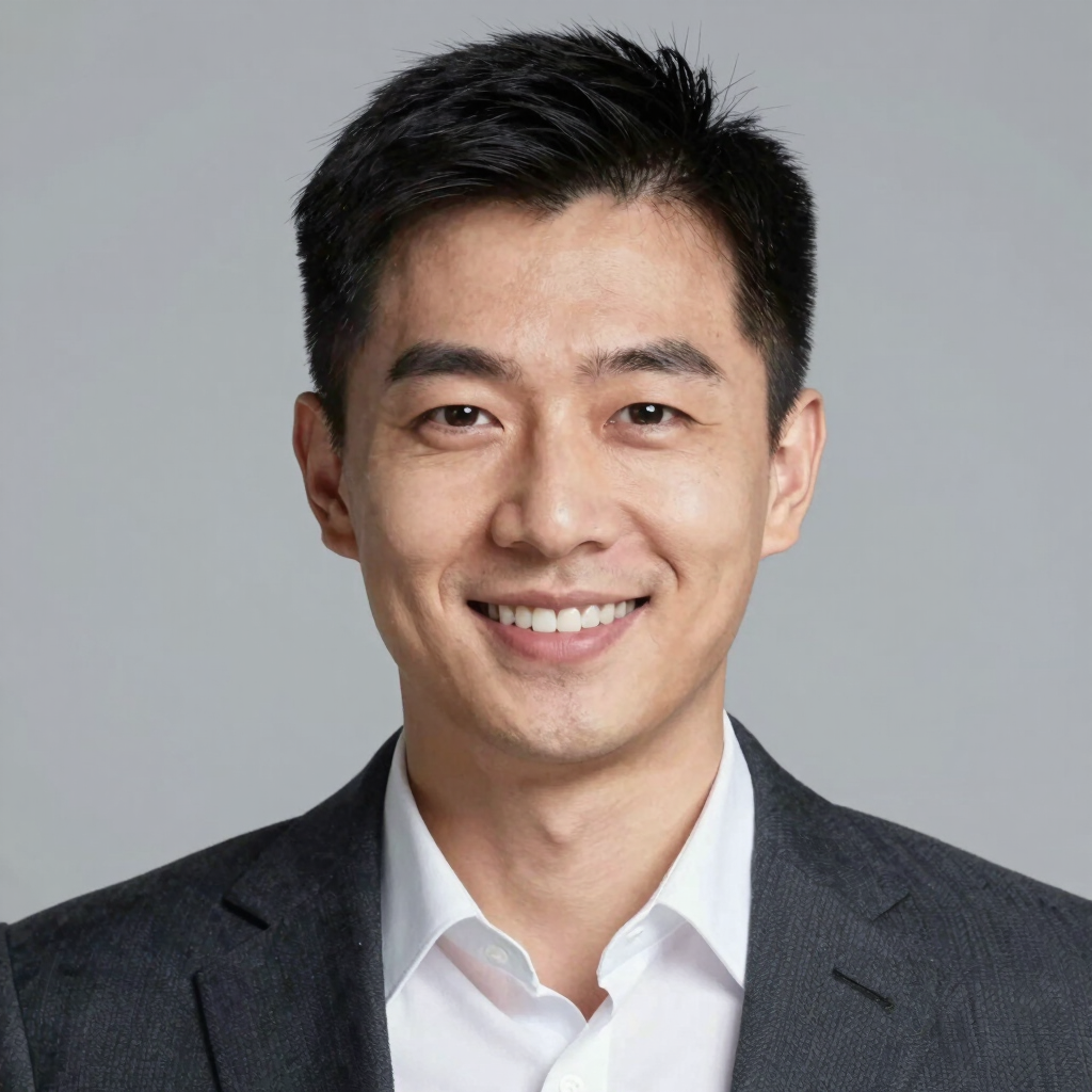 A clean, high-contrast professional headshot of a person in modern farmhouse style setting.