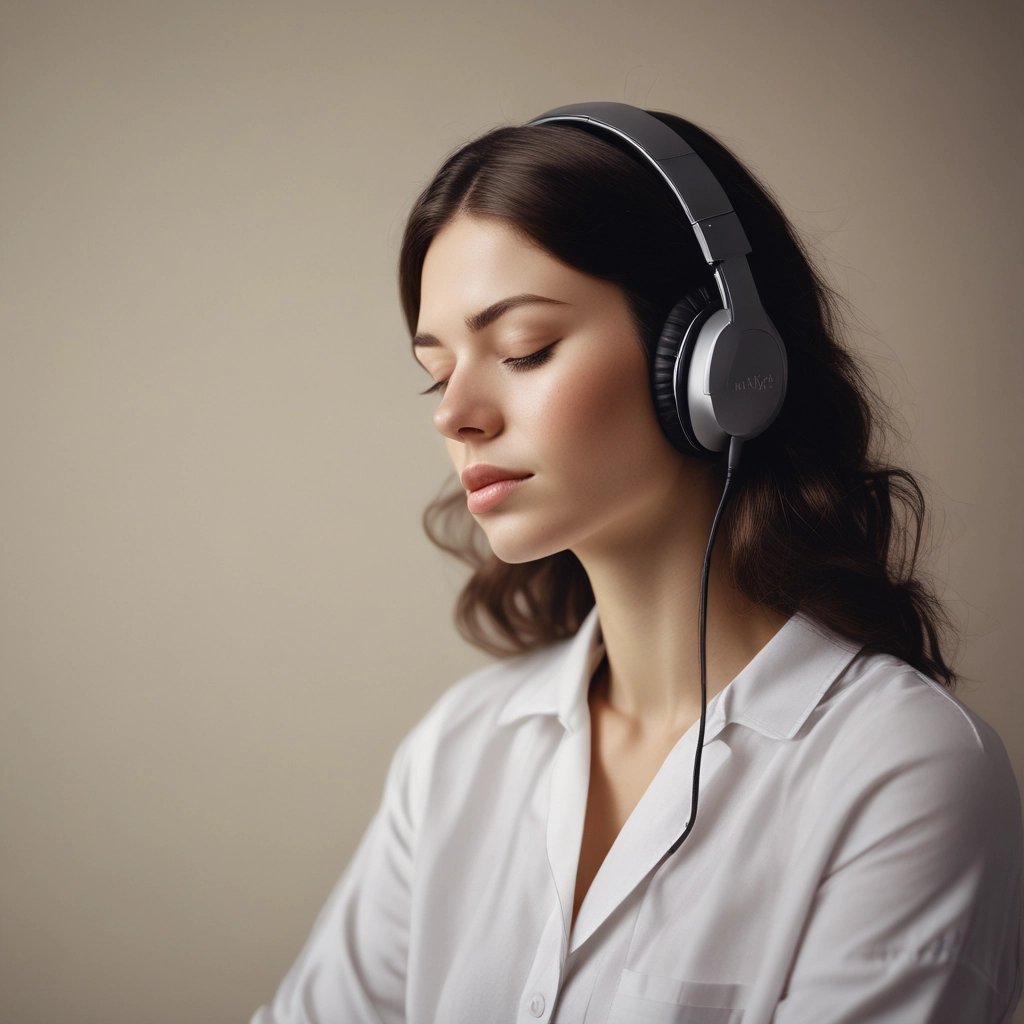 a woman with headphones and a headset