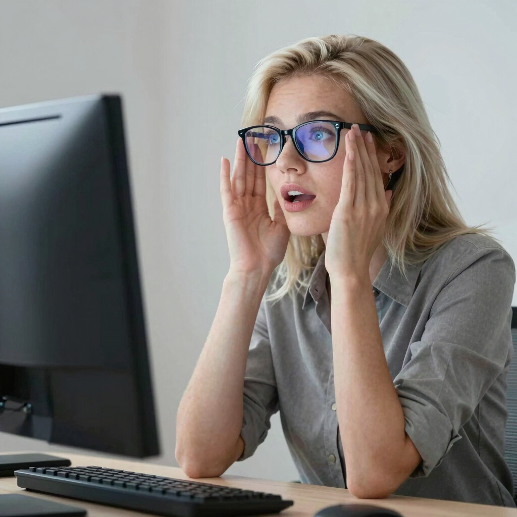 A thoughtful professional reviewing a decision survey on a laptop in a cozy office setting.