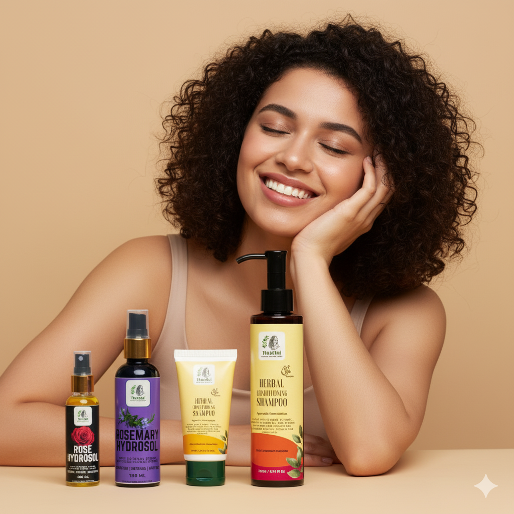 a model showcasing Thaazhai product range