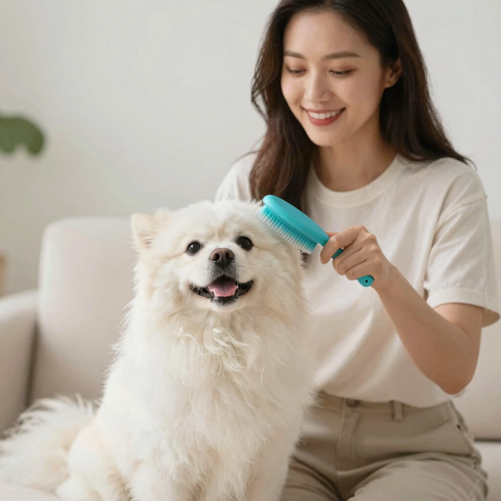 woman in white robe holding hair blower