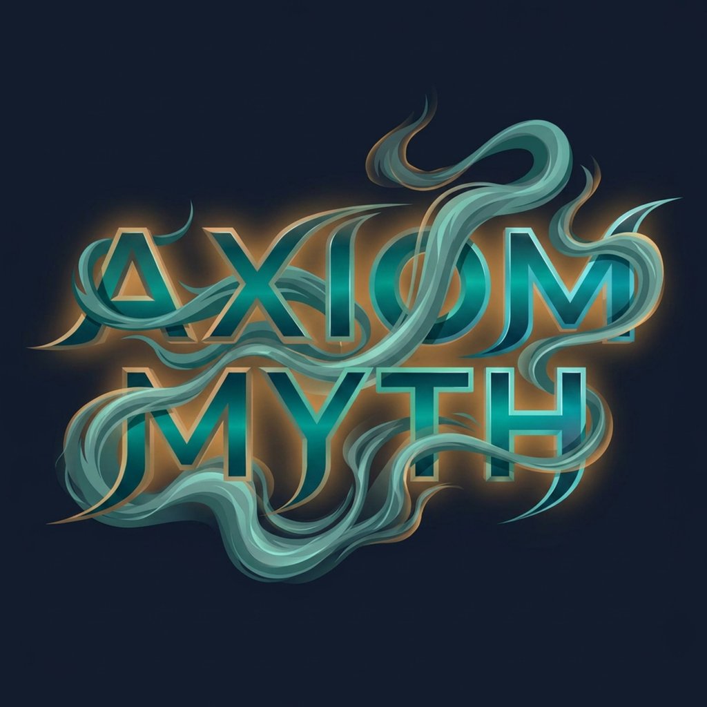 Axiom Myth logo with glowing turquoise typography and ethereal swirling smoke wisps.