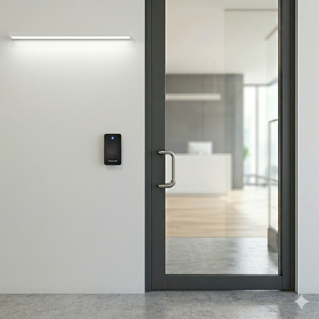 Access Control located on wall by door.