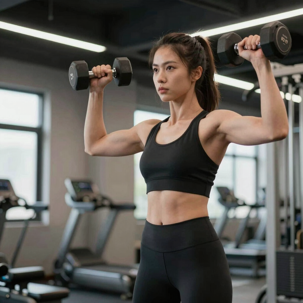 A cozy home gym corner with neatly arranged fitness equipment and a laptop displaying a fitness blog.