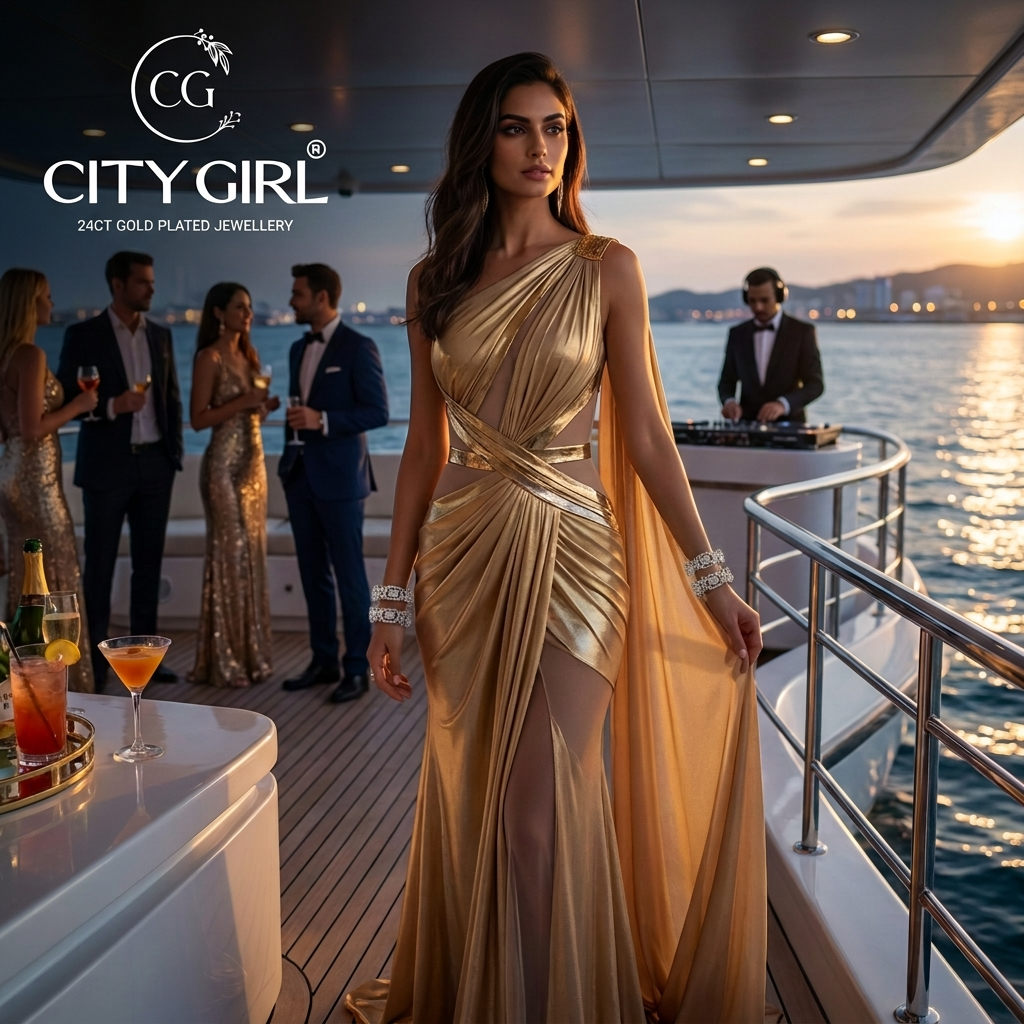 CZ stone studded cocktail party bangles in 24K gold plating — designer bangles City Girl Jewellery