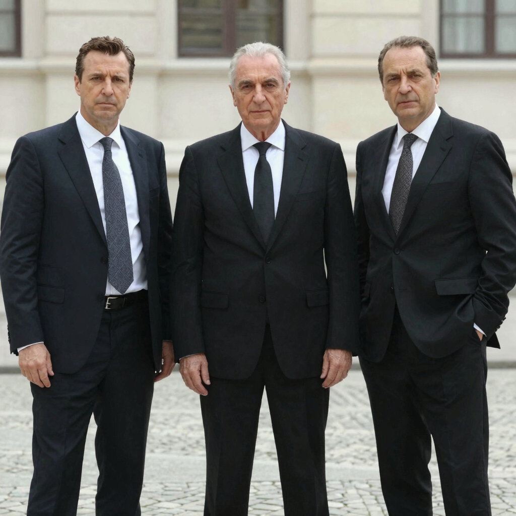 An overhead shot of an open, old leather-bound journal with a pale grey fountain pen resting on its pages. The background is a dark charcoal wood grain.
