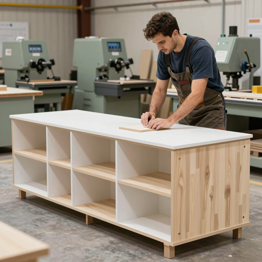 Icon depicting a factory producing custom retail displays.