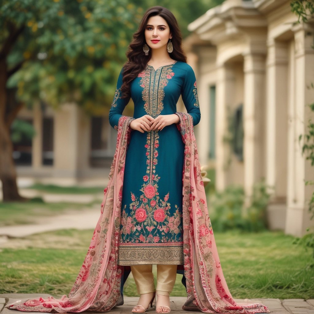 Woman wearing a bohemian paisley print two-piece set with a crop top and wide-leg trousers.