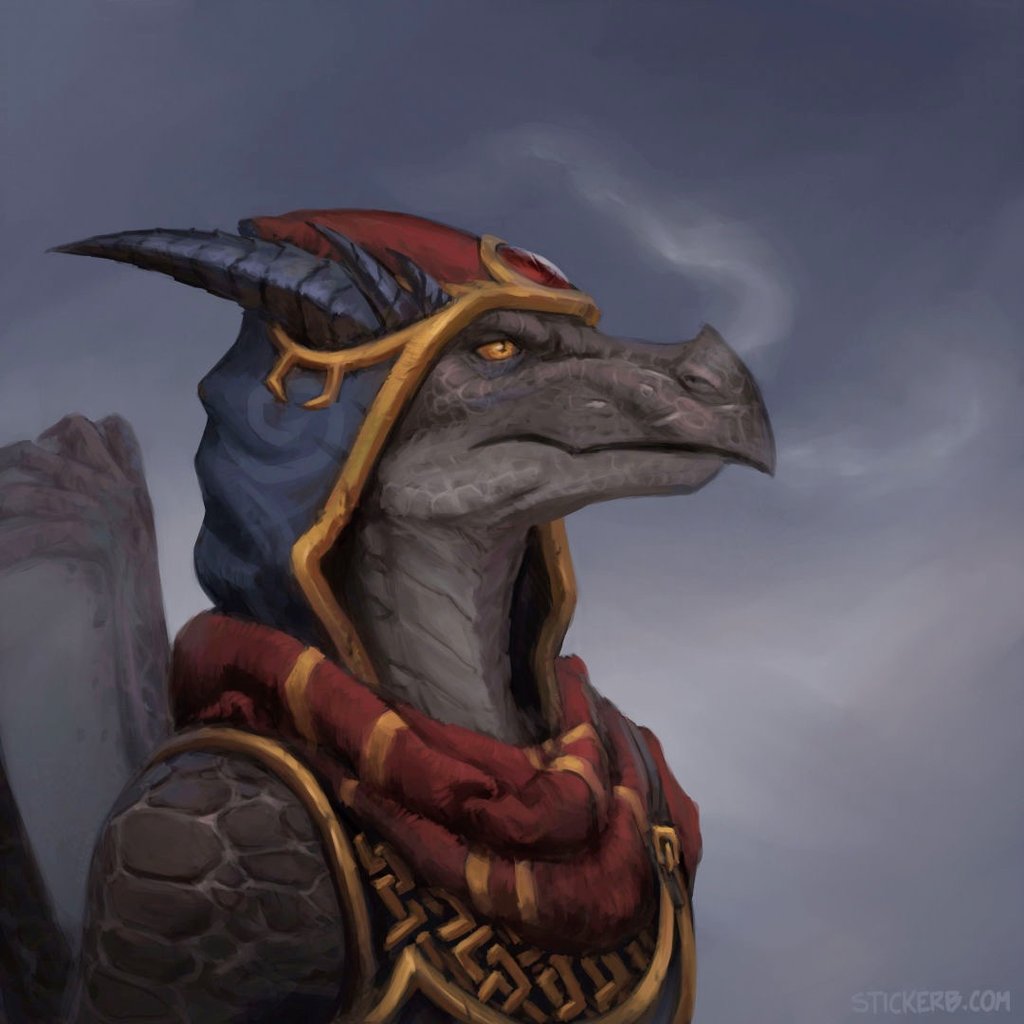 Portrait of a Dracthyr (Anthropomorphic dragon) from the game World of Warcraft. Painted by stickerb.